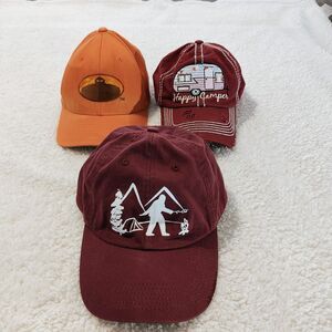 LOT OF 3 Baseball Hats - Big Foot Roasting Marshmallows|Happy Camper|Sasquatch